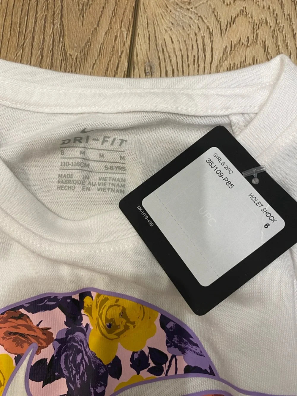Nike White Tee & Purple-Yellow Floral Leggings Kids Set - Picture 3 of 4